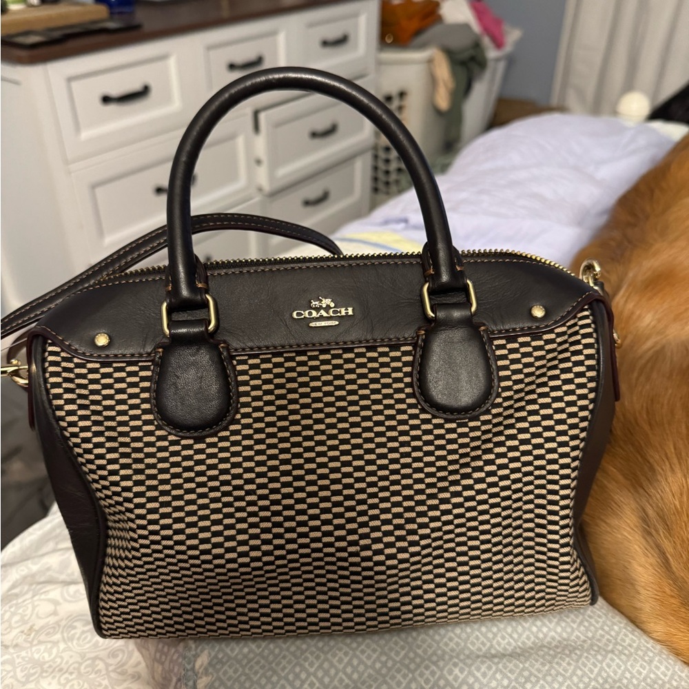 Coach Black and Tan Checkered Satchel